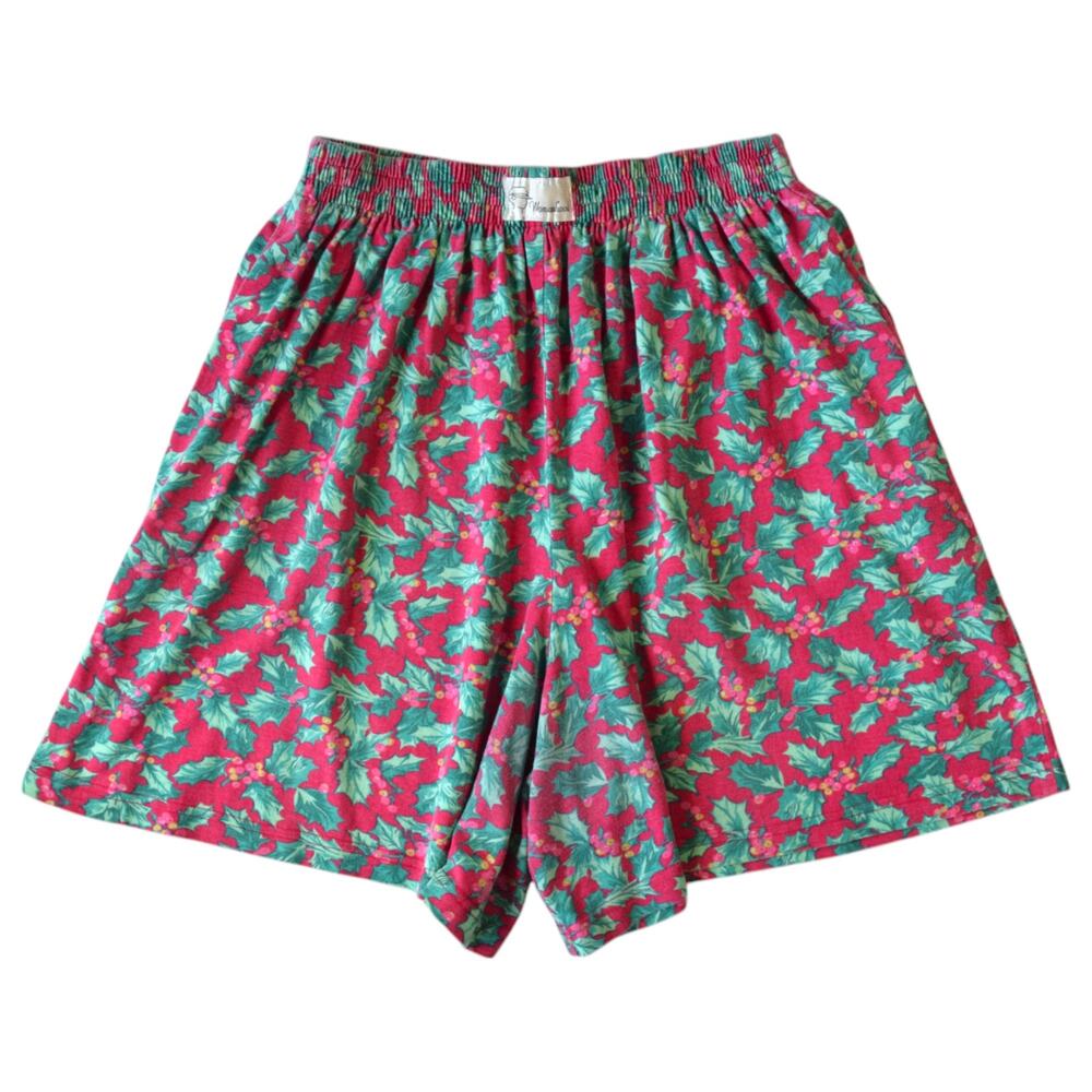 Vintage Christmas Mistletoe Print Boxer Shorts Women Size M/L
